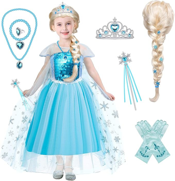 Tacobear Frozen Elsa Costume for Girls Kids Elsa Wig Blue Crown Glove Princess Dress Up Accessori... | Amazon (US)