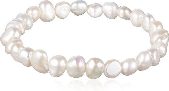 wenssacc Pearl Stretch Bracelet White Cultured Freshwater Baroque Pearls Handmade Classic Strand ... | Amazon (US)