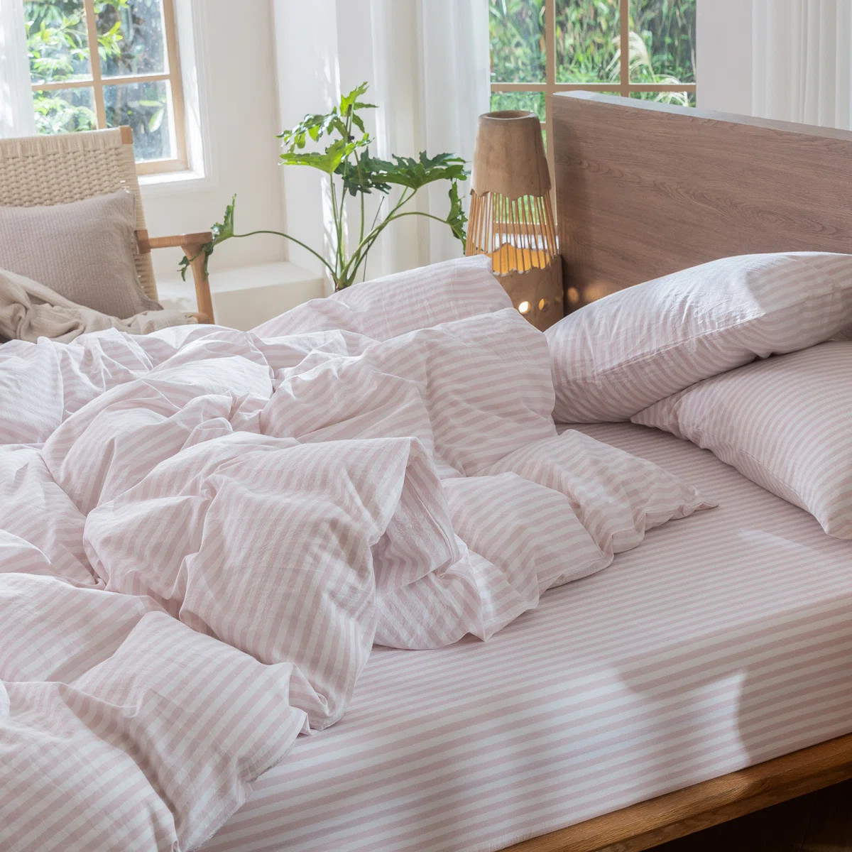 MooMee Striped Duvet Cover Set 100% Washed Cotton Linen Like Textured | Wayfair North America