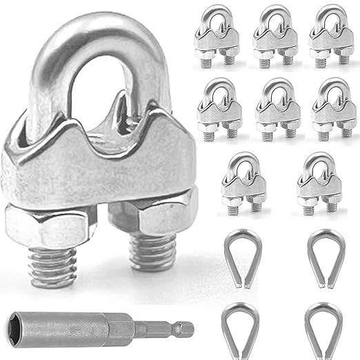8 Pcs M6 Wire Rope Clamps Cable Clamps 4 Pcs1/4" Wire Rope Thimble U Bolt Saddle Fastener 304 Sta... | Amazon (US)