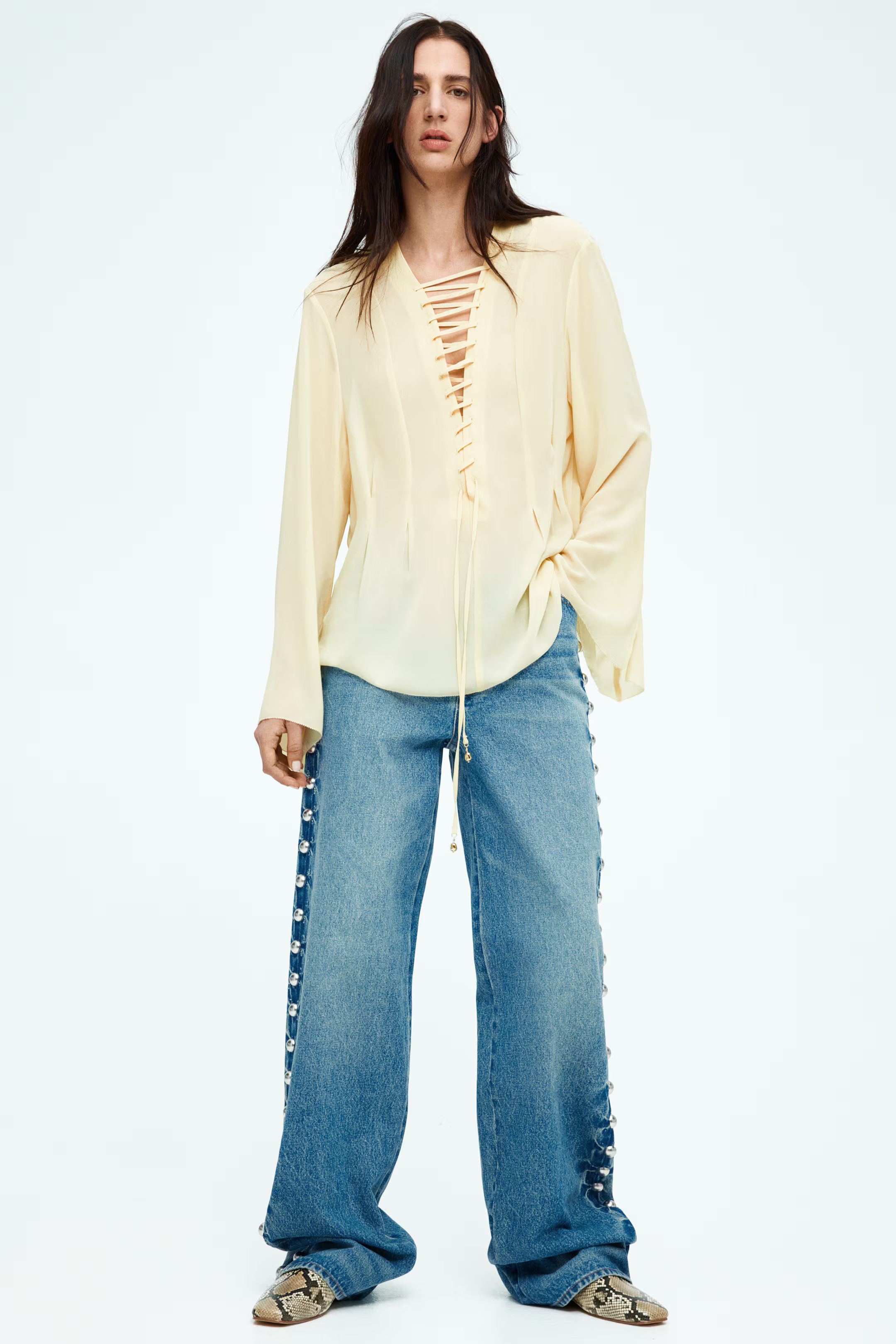 Lacing-Detail Chiffon Blouse | H&M (US + CA)