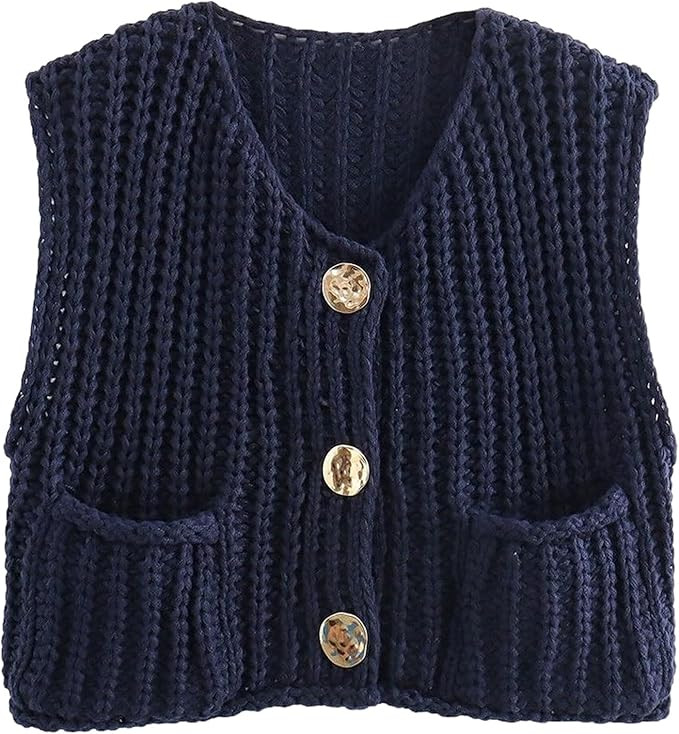 Yimoon Sweater Vest Women Sleeveless Cropped Button Down Chunky Knit Cardigan Casual Knitted Swea... | Amazon (US)