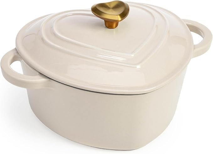 Paris Hilton Enameled Cast Iron Dutch Oven Heart-Shaped Pot with Lid, Dual Handles, Works on All ... | Amazon (US)