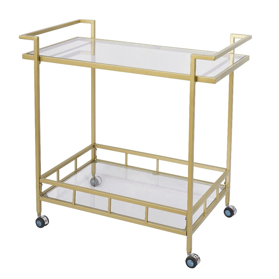 Bar Cart with 2 Glass Shelves,Gold Rolling Serving Cart U200045 | Walmart (US)