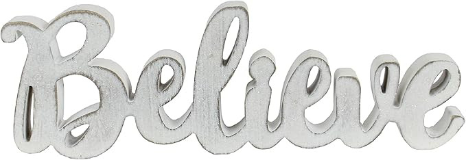 Windy Hill Collection 16" x 5.5" Believe Freestanding Cutout Wood Block Home Décor 718170 (White... | Amazon (US)