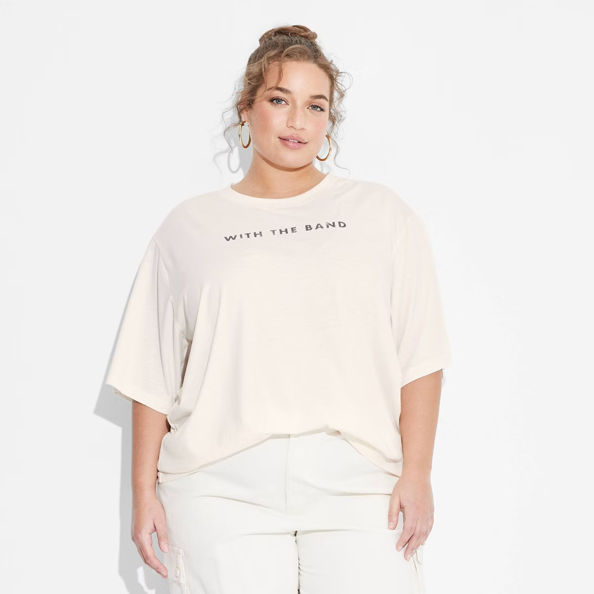 Women's With the Band Short Sleeve Graphic Boyfriend T-Shirt - Off-White | Target