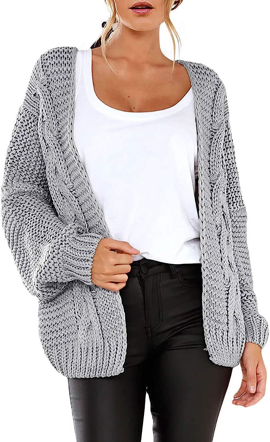 Dokotoo Womens 2022 Winter Open Front Long Sleeve Chunky Cable Knit Cardigan Sweater Coats S-XXL | Amazon (US)