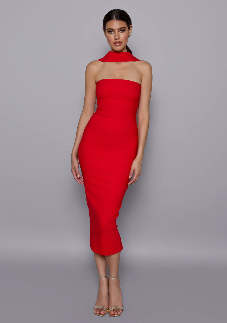 Dion | Collar Detail Red Midaxi Dress | VSPR UK