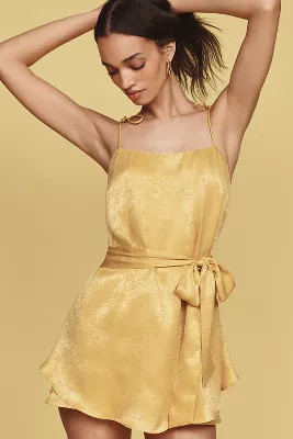 Endless Rose Silky Tie-Waist Square-Neck Romper | Anthropologie (US)