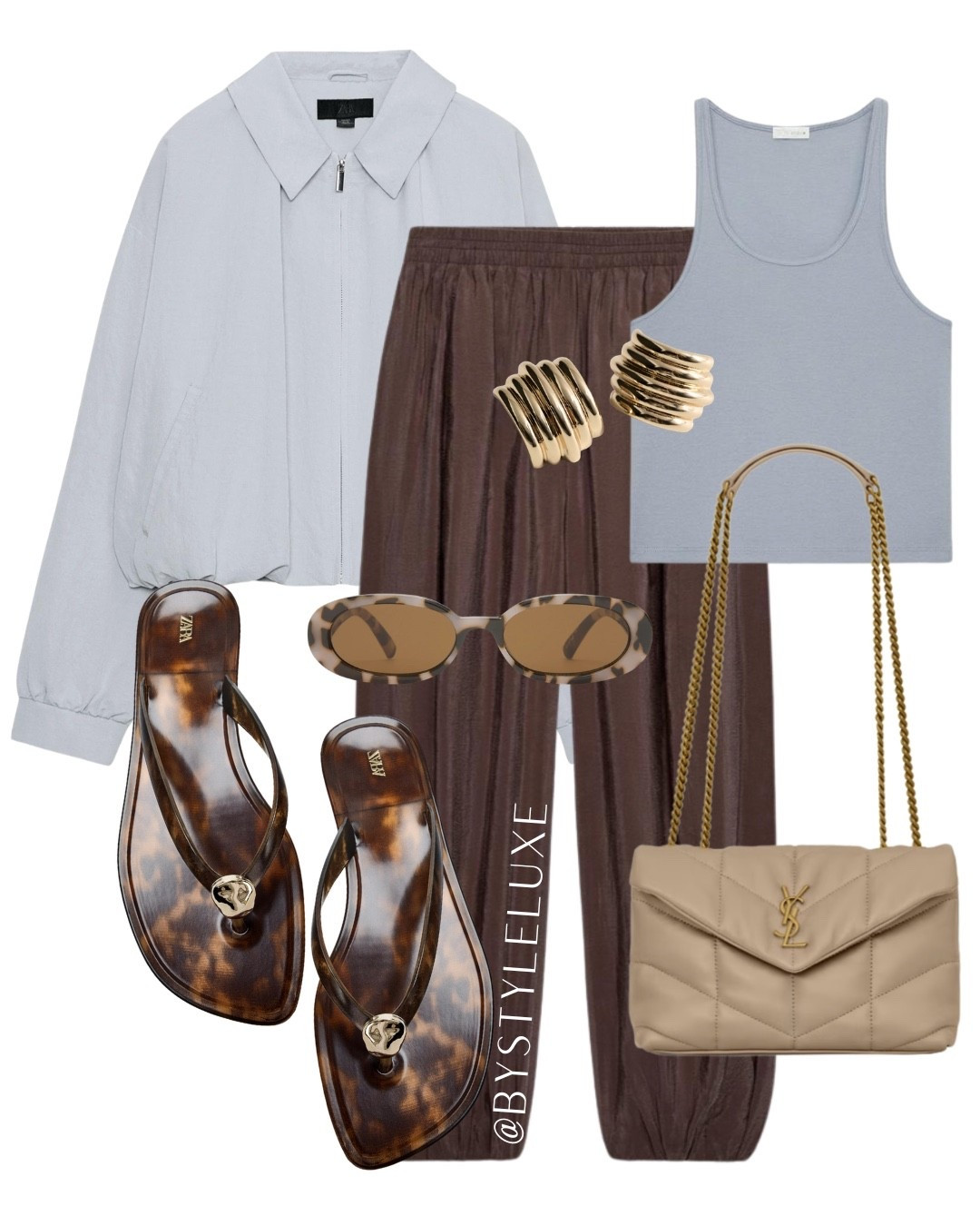 BALLOON TROUSERS - New in brown @Zara balloon trousers styled with spring blue tones 

#springoutfit #jacket #sandals

#LTKspring #LTKuk #LTKsummer