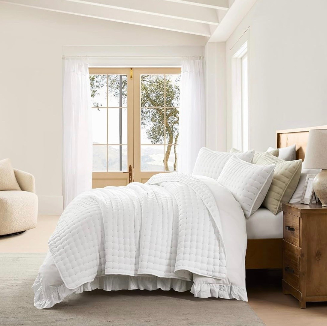 Pottery barn dupe bedding for a fraction of the cost! Just got this for my guest bed. Comes in other colors. 

Bedding, dupe, white bedding, quilt, amazon home, cross stitch 

#LTKParties #LTKFindsUnder100 #LTKHome