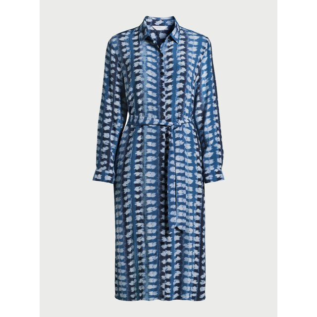 Time and Tru Women’s Button Front Shirt Dress with Long Sleeves, Sizes XS-XXXL - Walmart.com | Walmart (US)