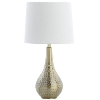 Medford 18.75 in. Brass Gold Hammered Table Lamp with Off-White Shade | The Home Depot