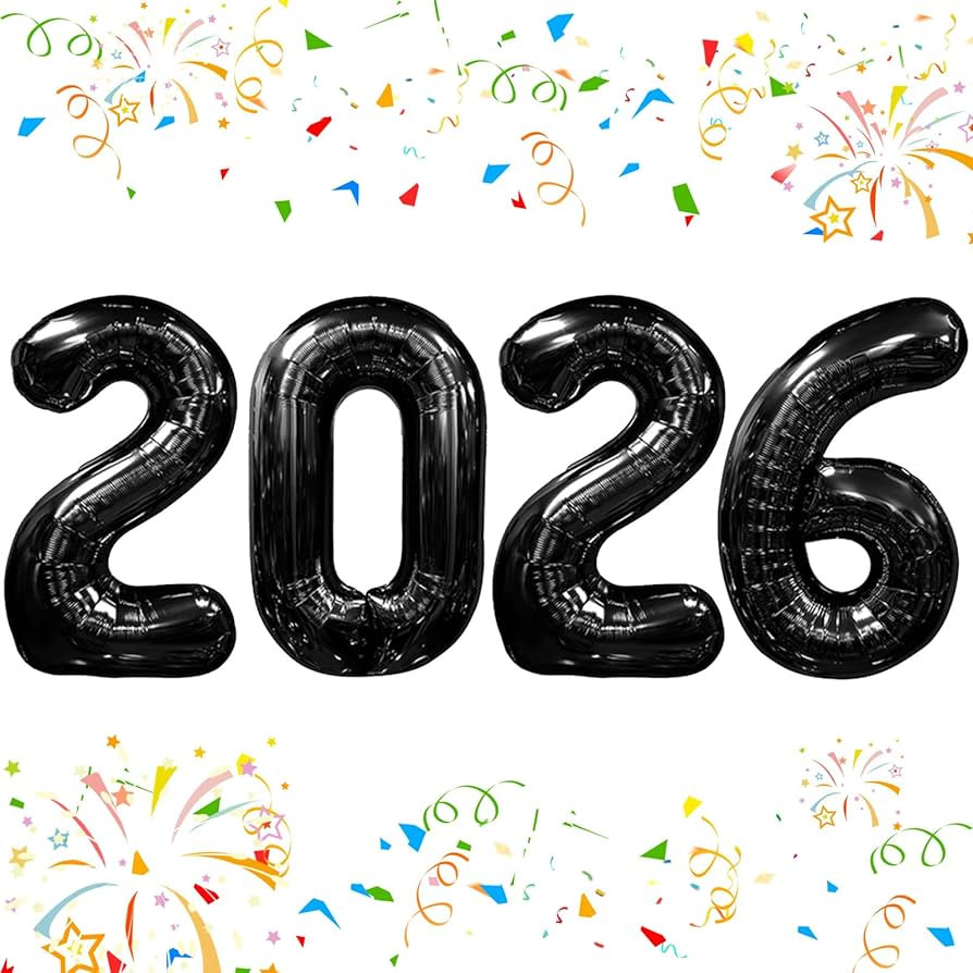 KALOR 42 Inch 2026 Black Foil Mylar Number Balloons, 2026 New Years Decorations for 2026 Happy Ne... | Amazon (US)
