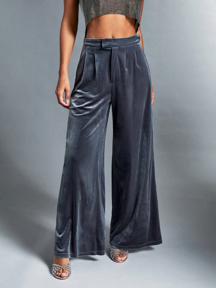 SHEIN BAE High Waist Velvet Wide Leg Pants | SHEIN