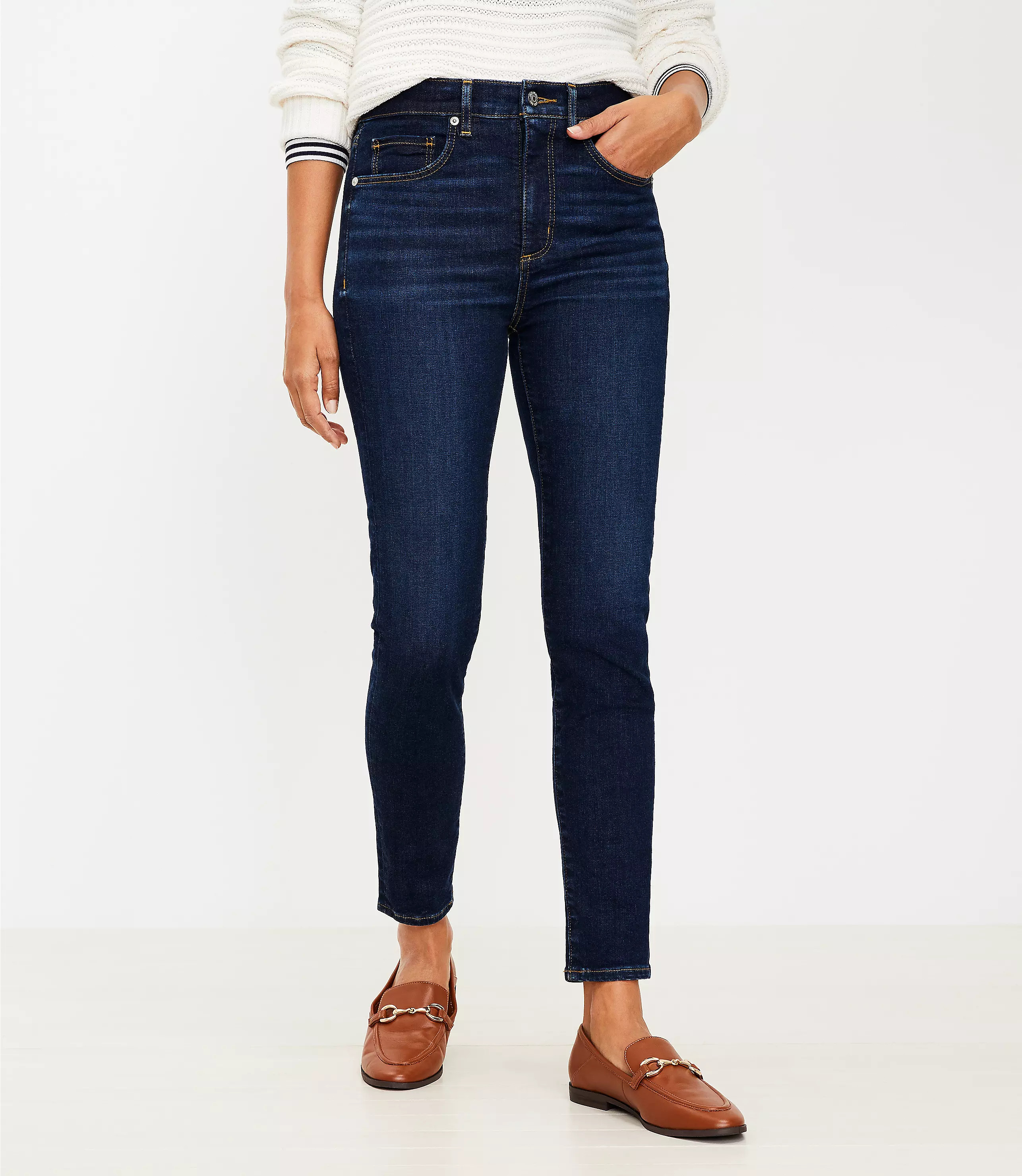 Petite High Rise Skinny Jeans in Classic Dark Indigo Wash | LOFT