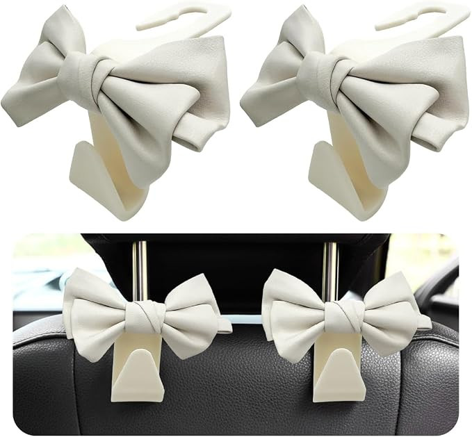 Yourkar 2 PCS Car Seat Headrest Hooks, Cute Bow Shaped Vehicle Backseat Storage Hooks, Leather Bo... | Amazon (US)