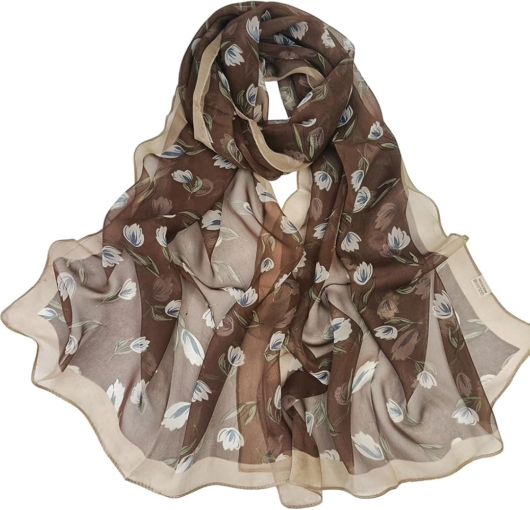 MINIDORA Lightweight Scarves for Women Elegant Floral Pattern Scarf Shawls Sunscreen Head Shawls | Amazon (US)