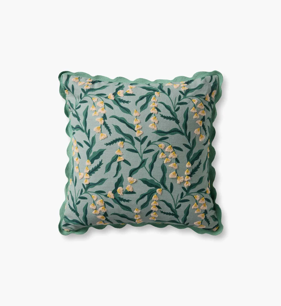 Lily of the Valley Embroidered Pillow - Light Green | Rifle Paper Co.