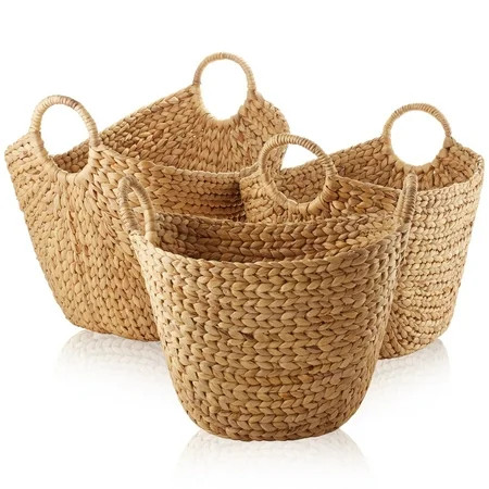 Casafield Set of 3 Boat Baskets with Handles - Natural, Woven Water Hyacinth Storage Organizers for Blankets, Laundry, Bathroom, Bedroom, Living Room | Walmart (US)