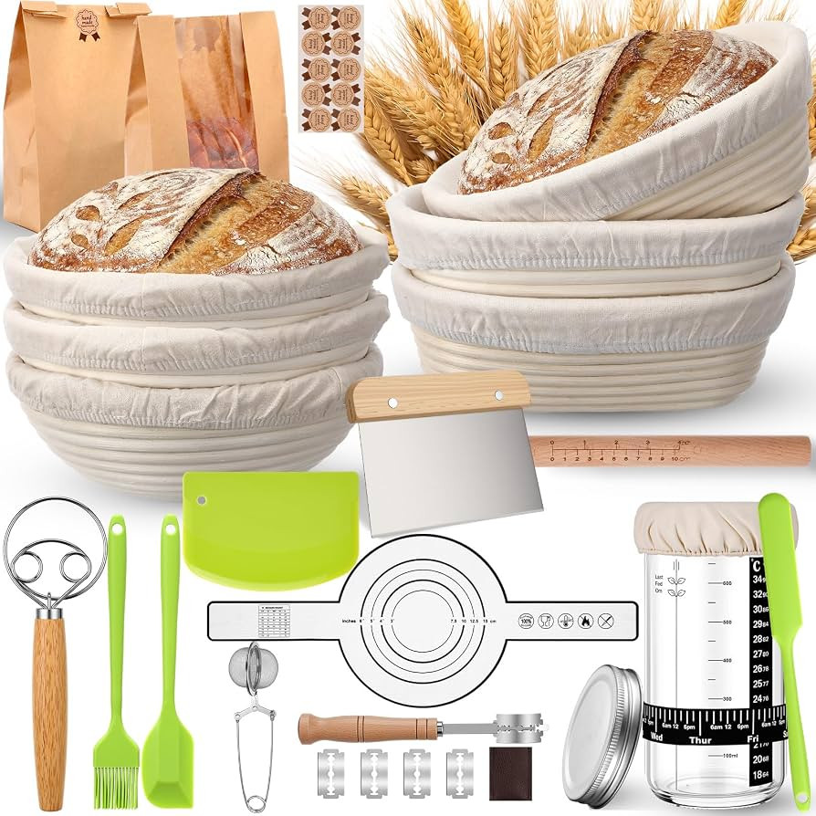 Nitial Sourdough Starter Kit,3 x 9" Round and 3 x 10" Oval Banneton Proofing Basket Bread Baking ... | Amazon (US)