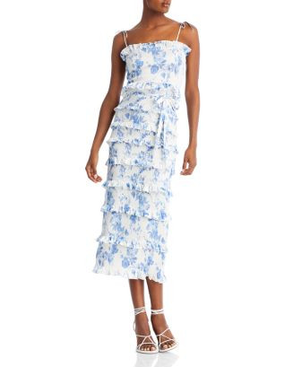 Lily Smocked Floral Print Ruffle Trim Midi Dress | Bloomingdale's (US)