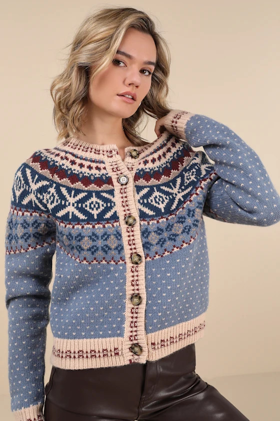 First Frost Blue Fair Isle Cardigan | Lulus