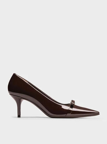 Dark Brown Dorian Patent Bow Pointed-Toe Stiletto-Heel Pumps | CHARLES & KEITH UK | Charles & Keith UK