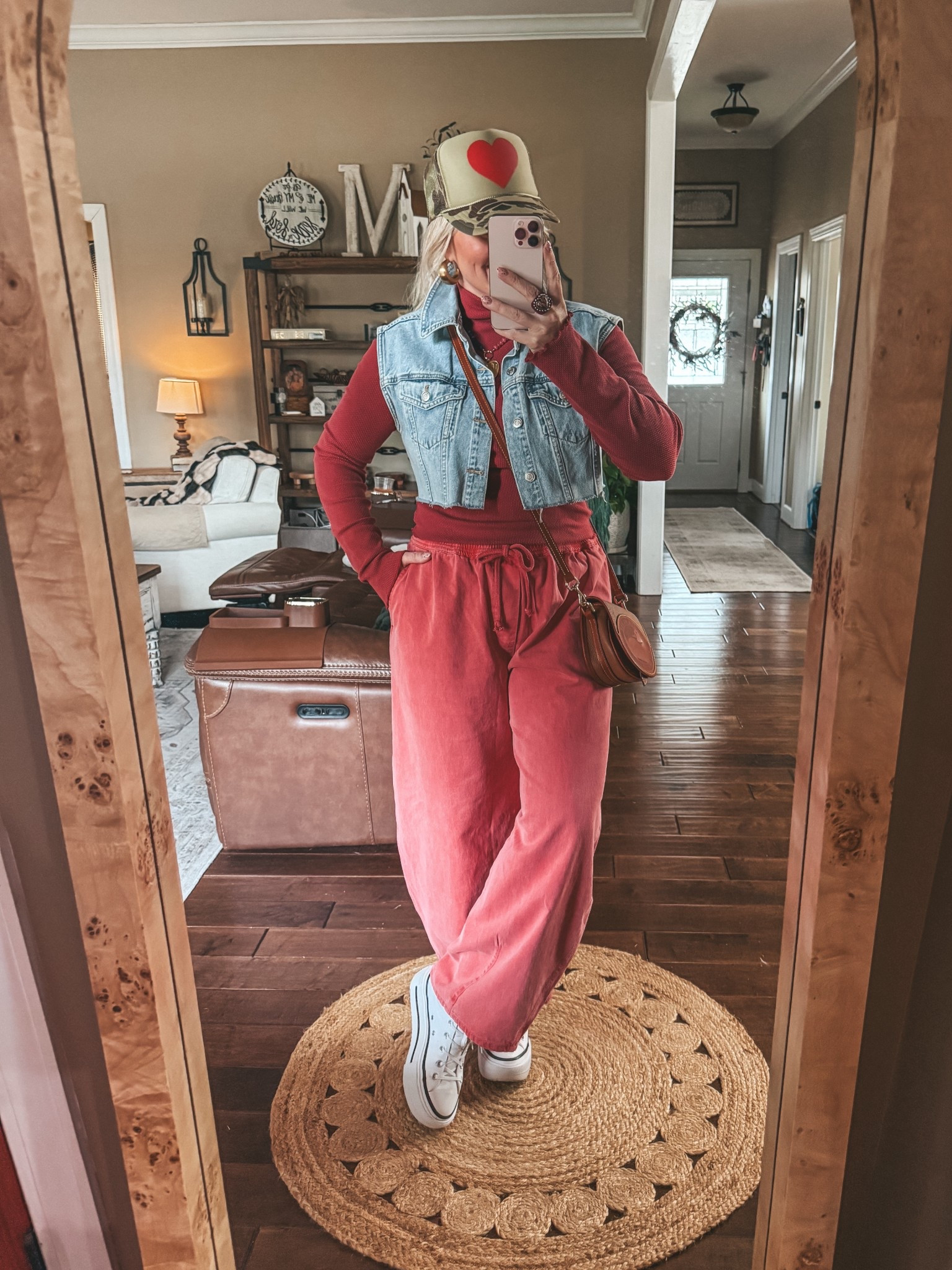 Love this fit, the comfiest barrel style pants that have an elastic and tie waist! 
Turtleneck and pants medium. Denim vest linking similar this one is older  

#LTKootd #LTKOver40 #LTKgrwm