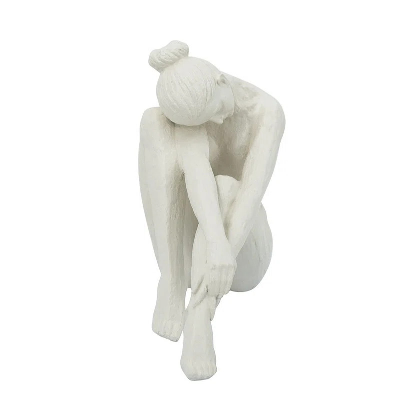 Latitude Run® 10.5x4.5x9" Seated Stone and Resin Woman Figurine with Smooth White Finish | Wayfa... | Wayfair North America