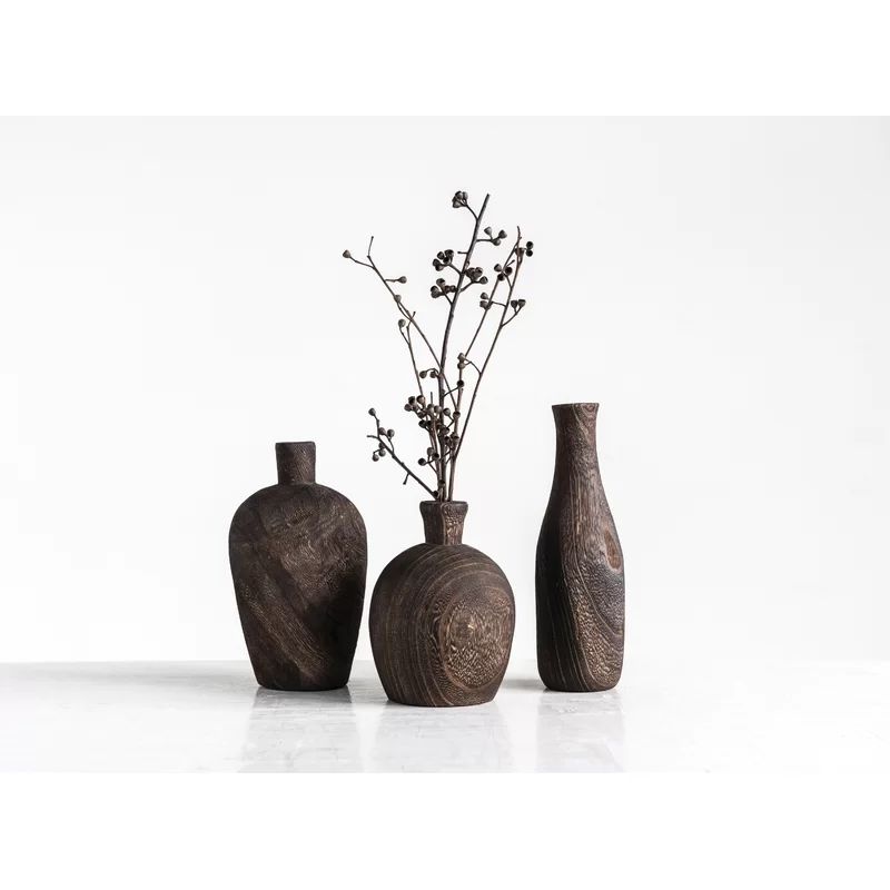 Brown Barron Paulownia Wood 3 Piece Table Vase Set | Wayfair North America