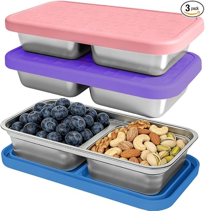 3 Pack Stainless Steel Snack Containers for Kids, Reusable Snack Containers with Silicone Lids, 2... | Amazon (US)