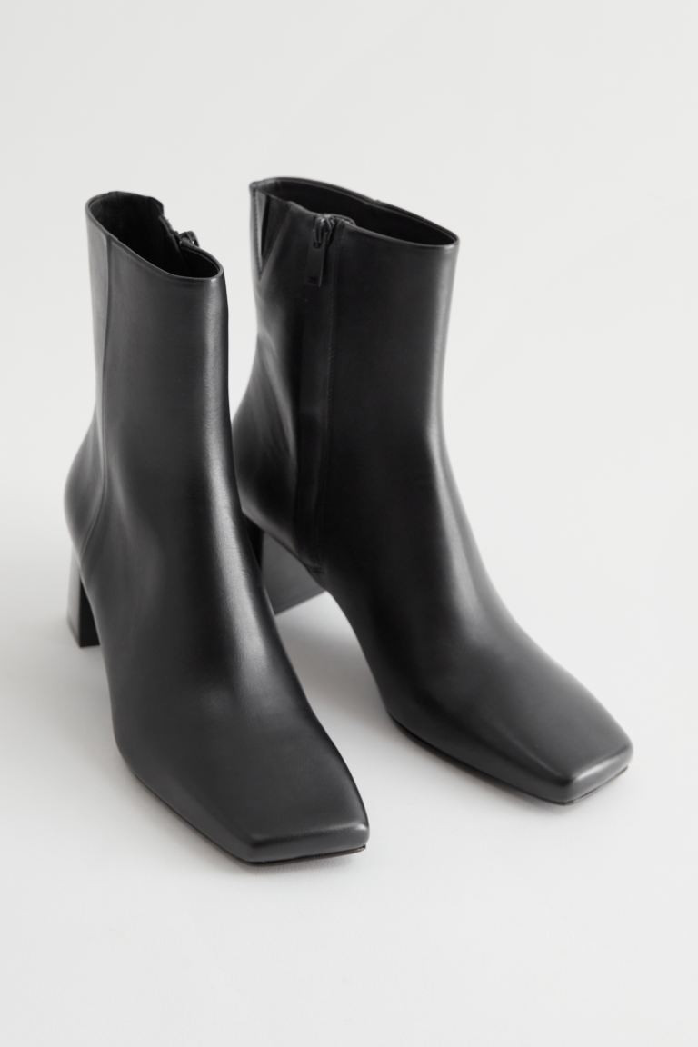 Squared Toe Leather Boots - Black - Ladies | H&M GB | H&M (UK, MY, IN, SG, PH, TW, HK)