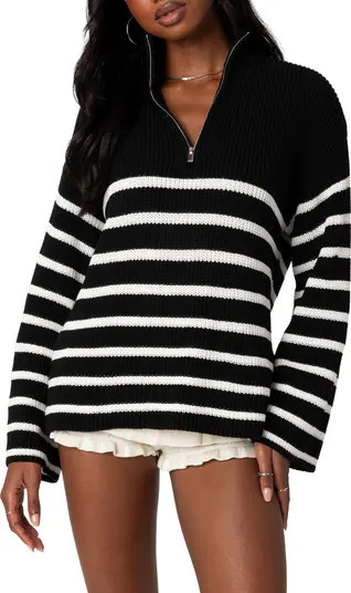 Stripe Oversize Quarter Zip Sweater | Nordstrom