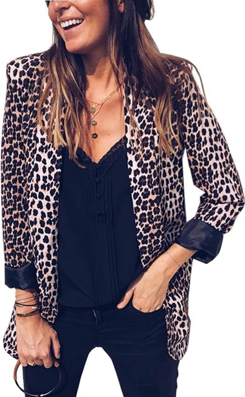 Womens Casual Long Sleeve Snakeskin Print Open Front Office Blazer Suit Jacket Coat | Amazon (US)