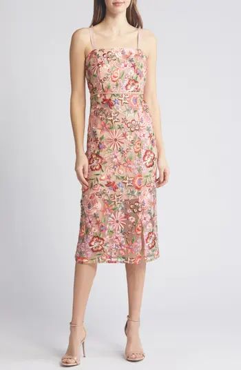 Floral Embroidered Midi Sheath Dress | Nordstrom