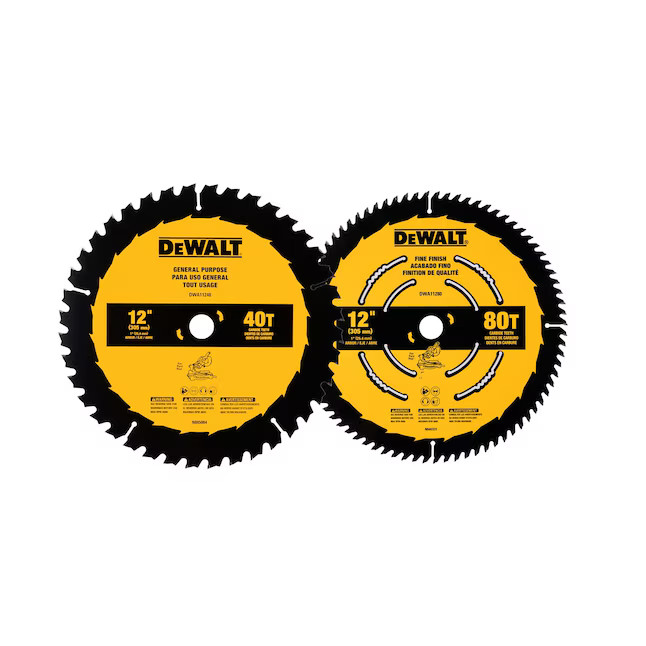 DEWALT 12-in 40 and 80 -Tooth Fine/Rough Finish Tungsten carbide-tipped steel Miter saw blade Set... | Lowe's