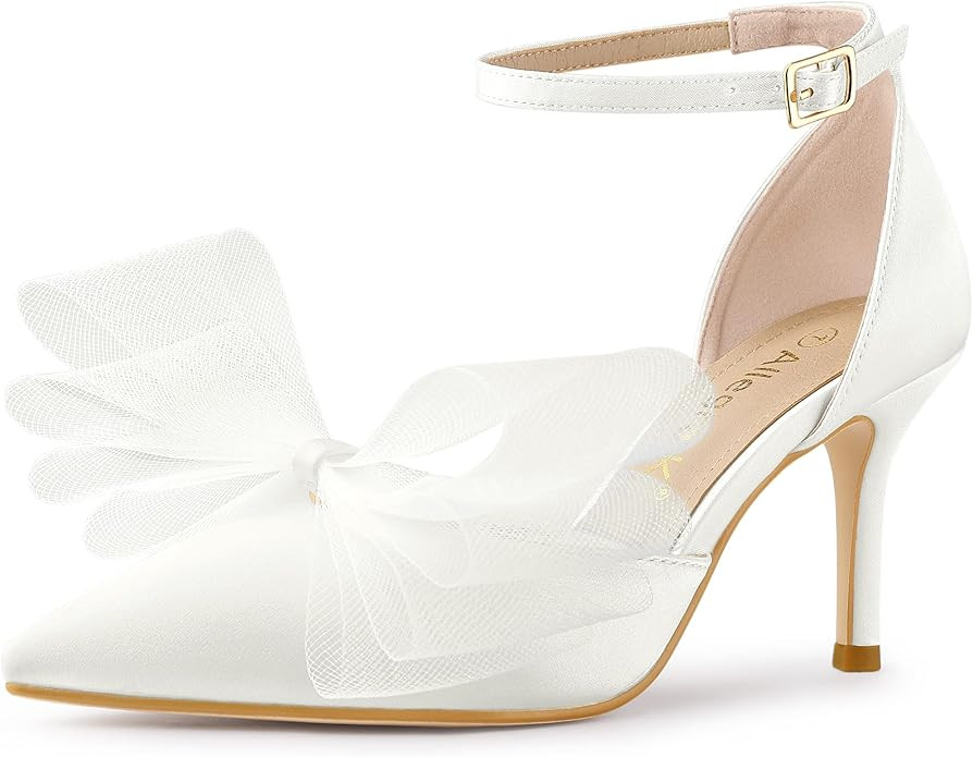 Allegra K Women's Bow Tie Ankle Strap Stiletto High Heels Pumps | Amazon (US)
