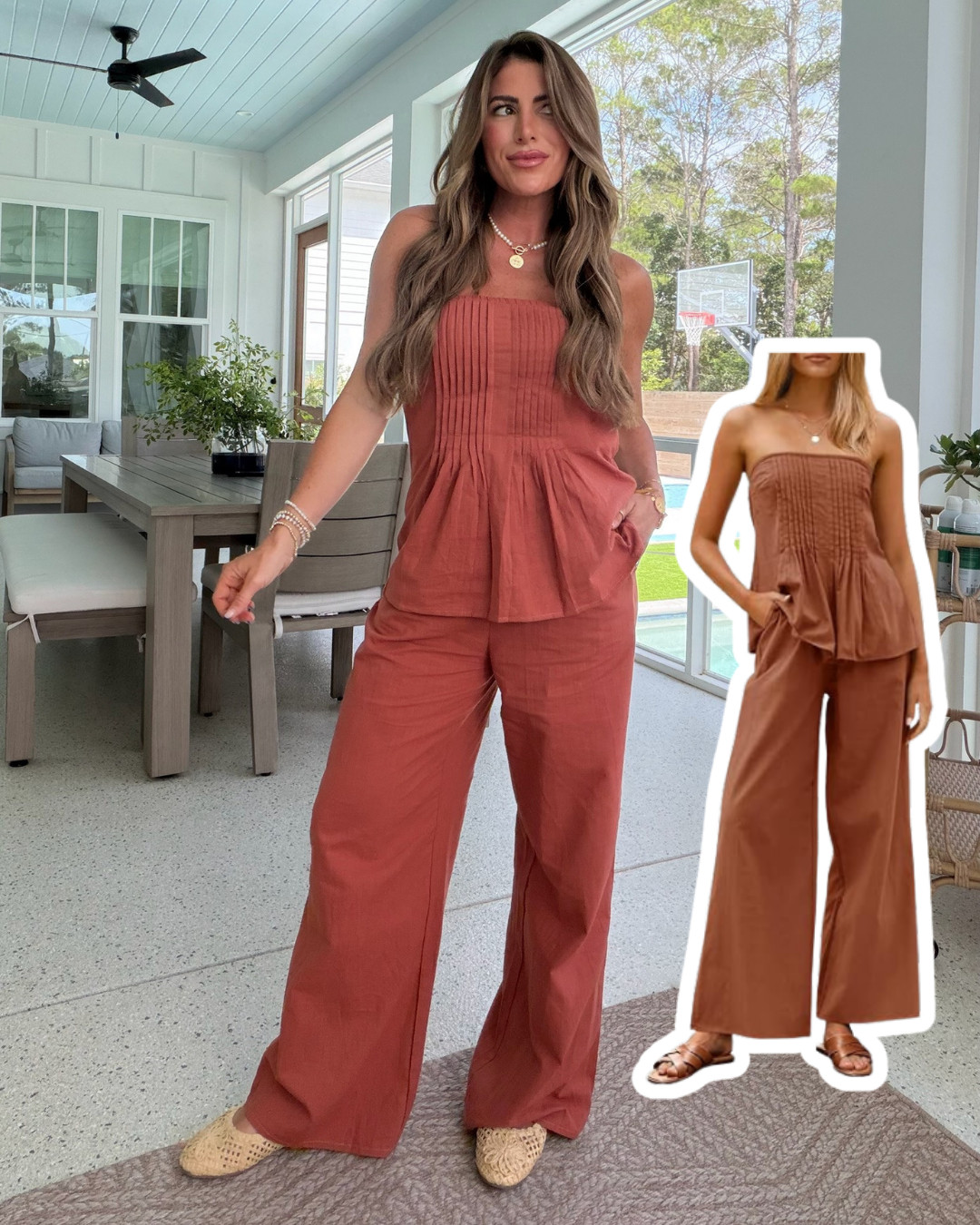 Loving this new lounge set for both vacation and everyday wear!

strapless top, wide leg pants, summer outfit, vacation style, comfy chic, easy breezy, matching set, effortless style, loungewear, casual chic, summer vibes, everyday outfit, stylish comfort, travel outfit, cute and comfy 

 #LTKootd #LTKPetite