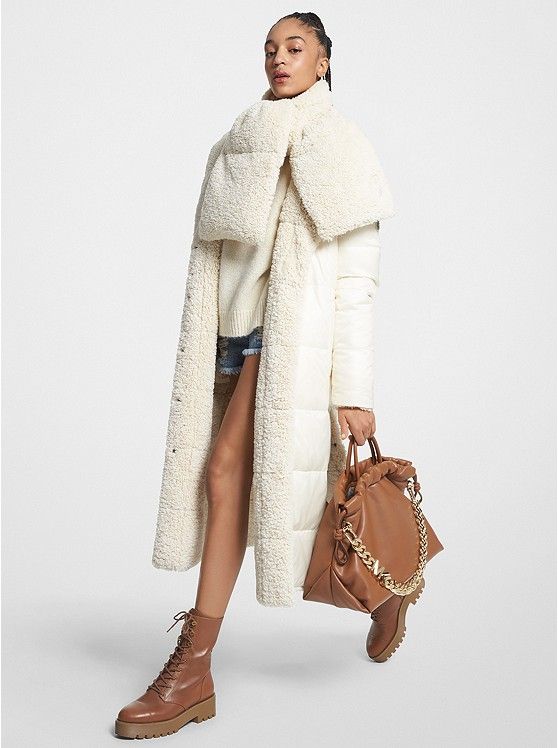 Quilted Ciré and Faux Shearling Reversible Puffer Coat | Michael Kors US