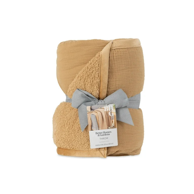 Better Homes & Gardens Gauze Reverse to Cozy Knit Super Soft Throw Blanket, Oversized, Dark Caram... | Walmart (US)