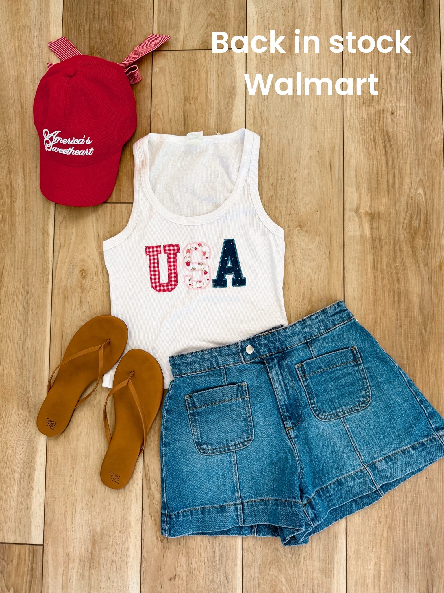 Walmart USA tank back in stock! Size up one 
Denim shorts tts 
Shoes tts

#LTKgrwm #LTKootd #LTKmomlife