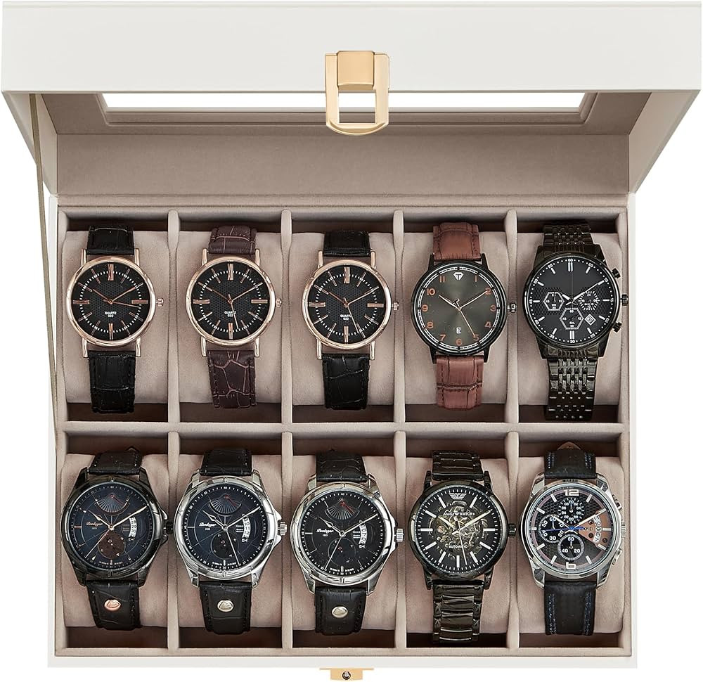SONGMICS Watch Box, 10-Slot Watch Case with Large Glass Lid, Removable Watch Pillows, Watch Box O... | Amazon (US)