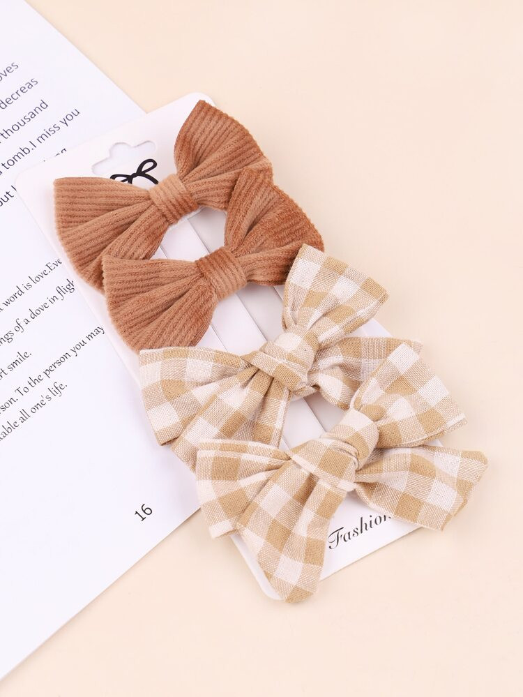 4pcs Toddler Girls Plaid Bow Decor Hair Clip | SHEIN