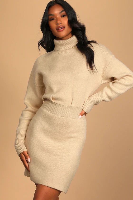 Sweet Comforts Cream Turtleneck Mini Sweater Dress | Lulus (US)