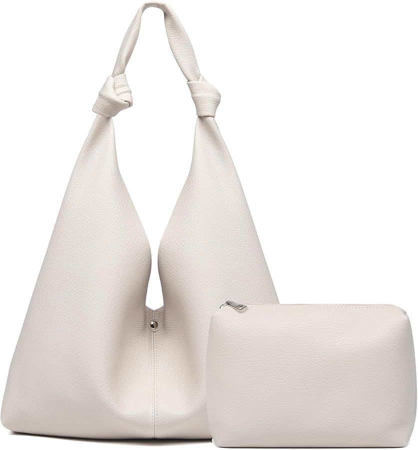 Vegan Leather Hobo Purses set, Slouchy Shoulder Bag Knotted Hobo Bags for Women with a small make... | Amazon (US)
