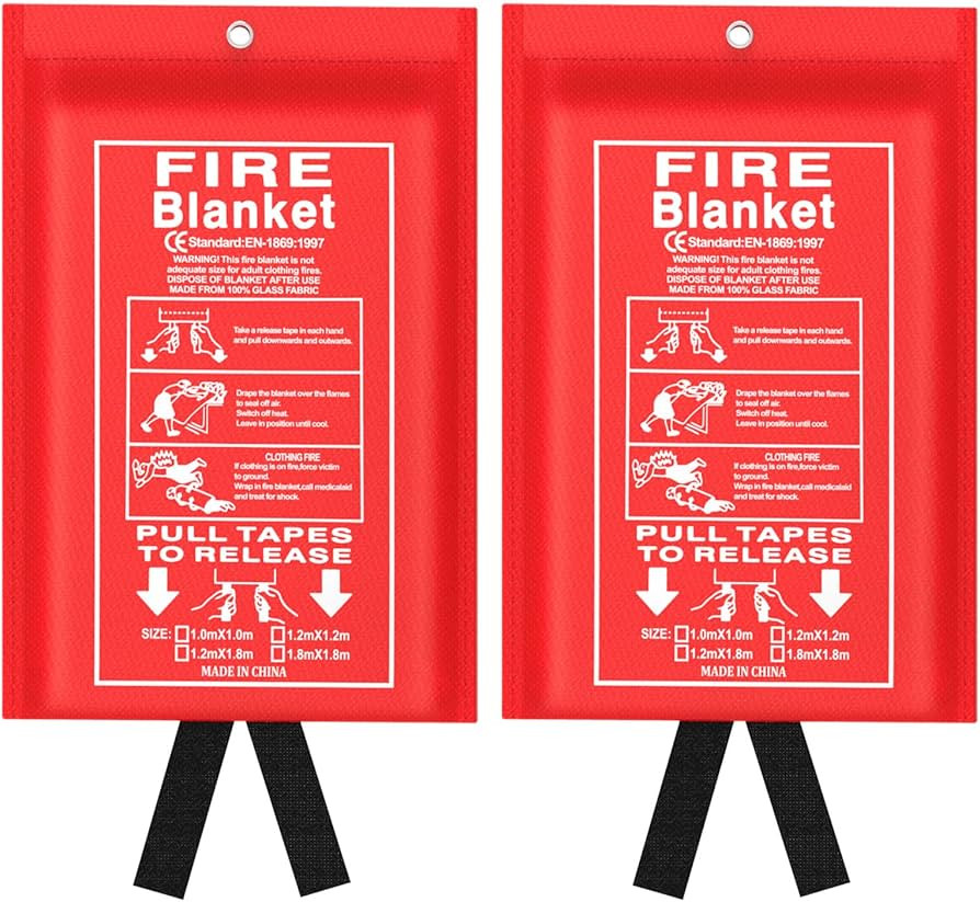 Emergency Fire Blanket for Kitchen and Home, 2 Pack 39.37” x 39.37” Fiberglass Fire Safety Bl... | Amazon (US)