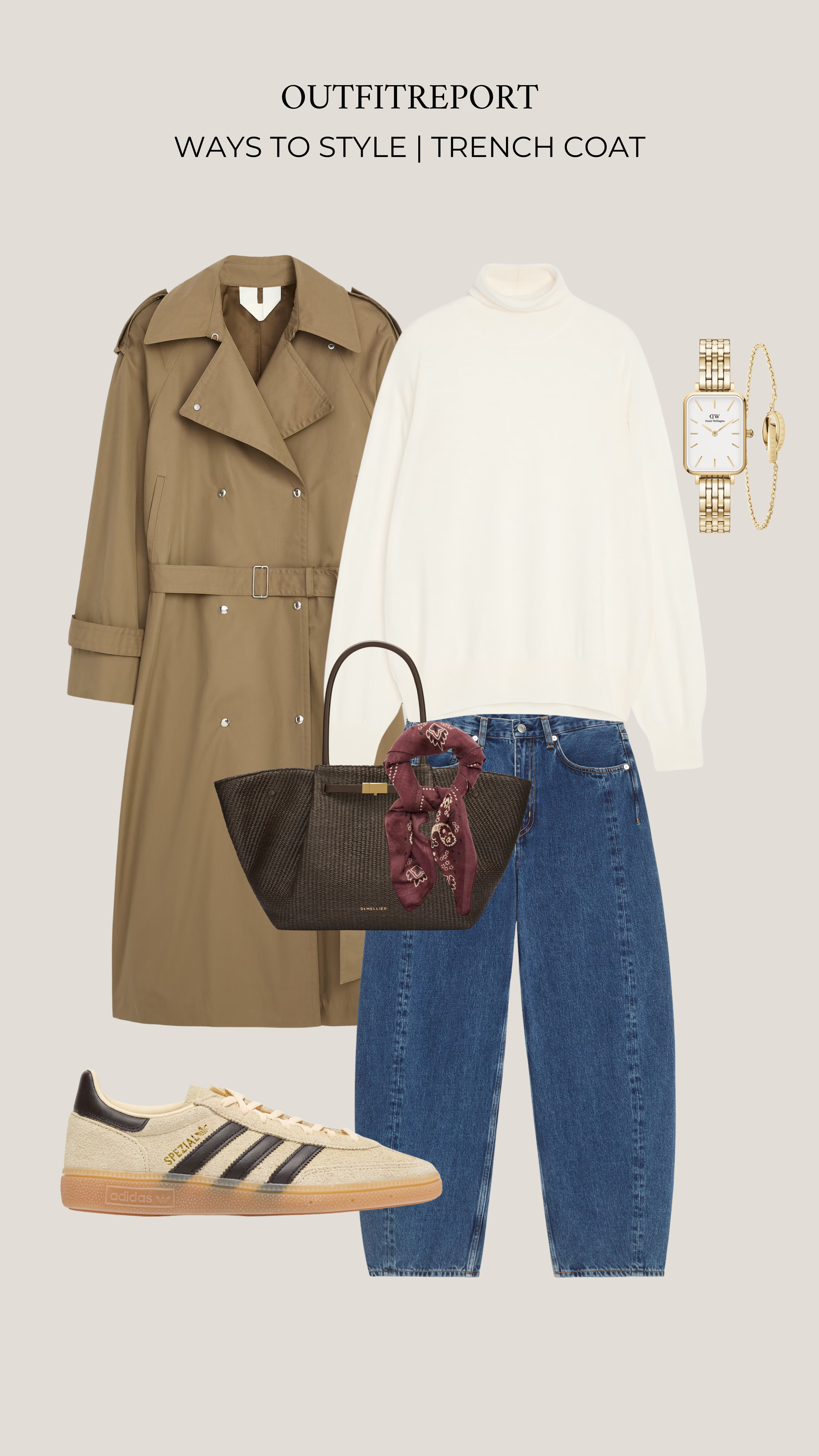 Trench coat barrel jeans white jumper sweater adidas sneakers trainers

#LTKautumn #LTKshoes #LTKjeans