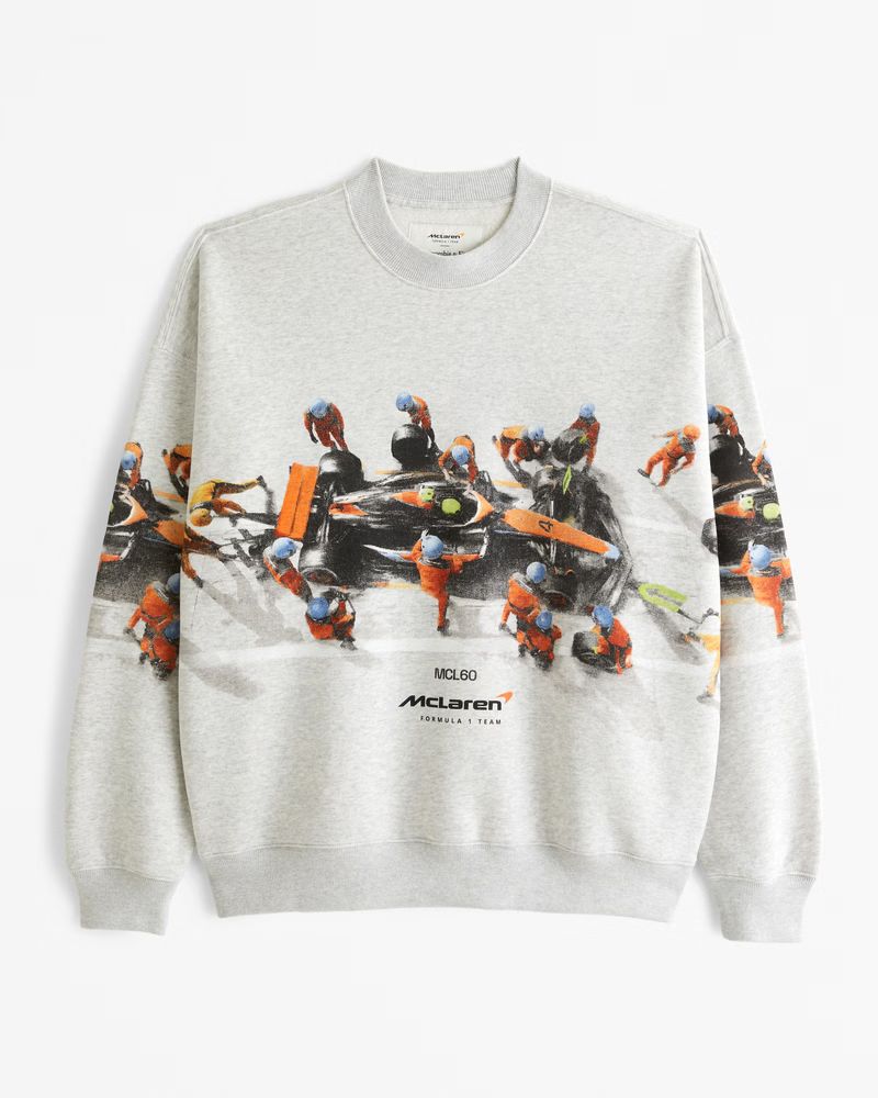 Abercrombie & Fitch Men's McLaren Graphic Crew Sweatshirt in Light Heather Gray - Size XXL TALL | Abercrombie & Fitch (US)