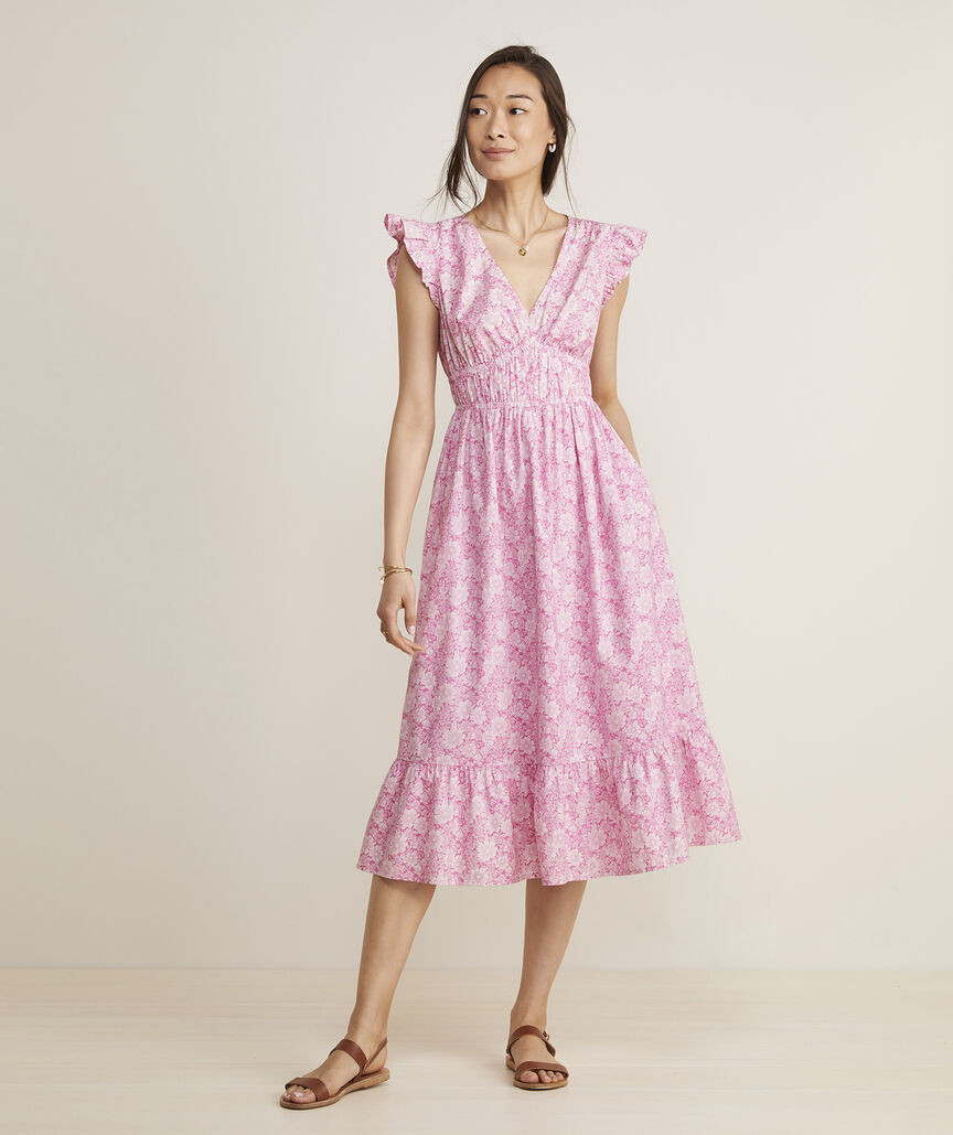 Marina Poplin Flutter-Sleeve Midi Dress | vineyard vines